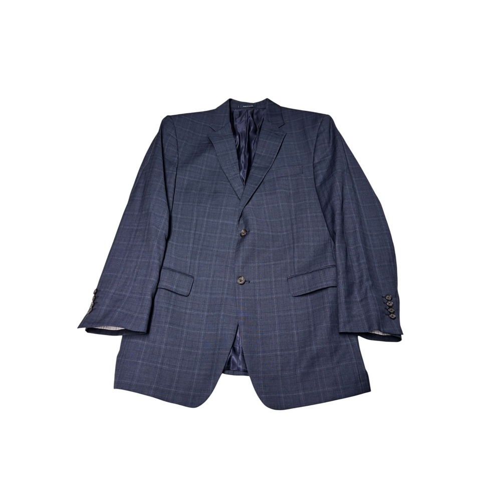 Ralph Lauren Mens 42L Wool Blazer Navy Blue Glen Plaid Sport Coat Made in Canada